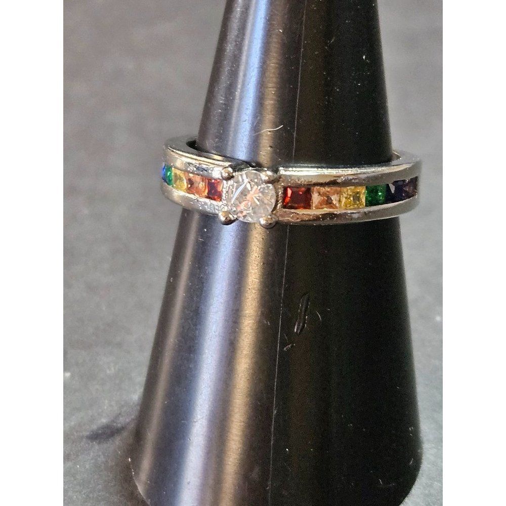 Sterling silver gemstone ring colorful size 6.75